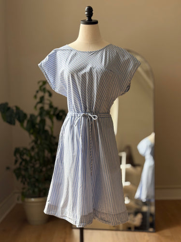 Closed Blue Striped Drawstring Dress, XS