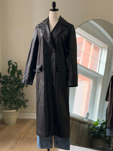 Zara NWT- missing button Black Faux Leather Trench, Small