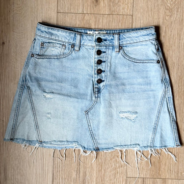 Free People Light Wash Distressed Denim Mini Skirt, 26