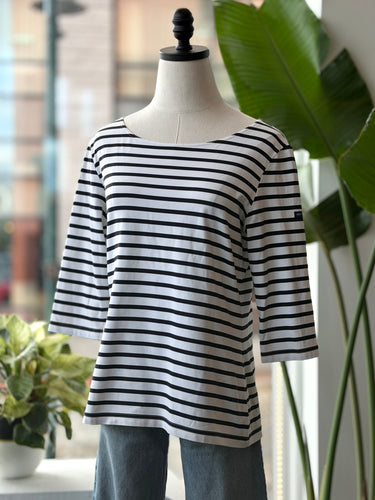 Saint James Black Stripe Boat Neck Shirt, US 12