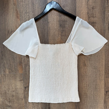 Theory Cream Smocked Top, Medium
