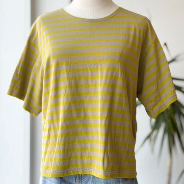 Marimekko Beige & Yellow Striped Short Sleeve Top, Medium
