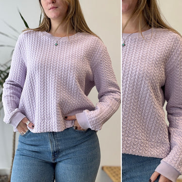 Ali Golden Quilted Sweatshirt in Lilac, Large