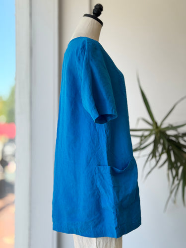Flax Bright Blue Linen Top, Small