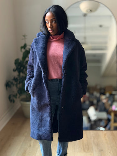 Madewell NWT ReSourced Teddy Coat in Navy, Small