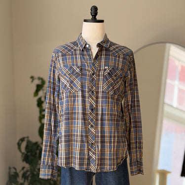 Salt Valley Blue and Yellow Button Snap Top, Men's XL