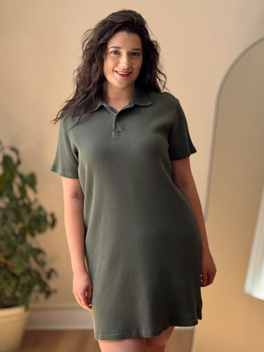 Boyville Olive Waffle Knit T-Shirt Dress, Large