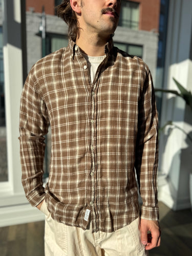 Frank & Oak Brown Plaid Cotton Button Up, Men's XL