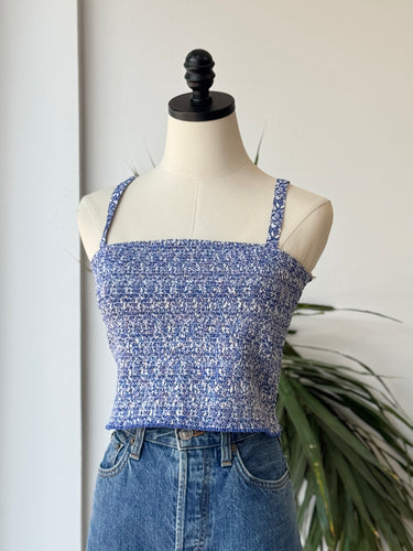 Nation LTD Blue and White Smocked Tank Top, Small