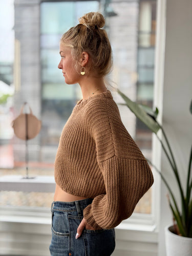 First Rite Camel Alpaca Knit Crop Sweater, Medium