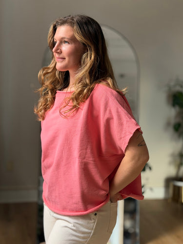 Frank & Eileen Pink Raw Edge SS Sweatshirt, free size