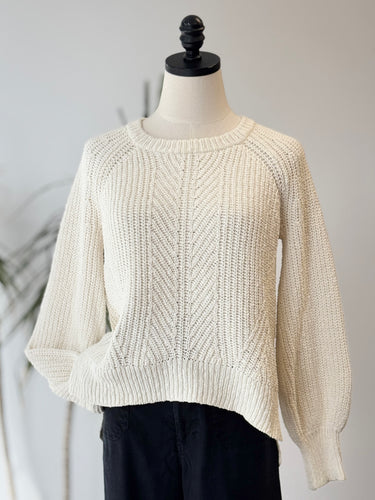 Madewell Ivory Chunky Cotton Crewneck Sweater, Small
