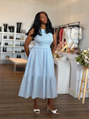 Sea New York NWT Cole Smocked Ramie Midi Dress, XLarge