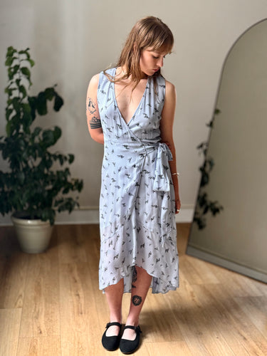 Ganni Brunnera Blue Floral Wrap Dress- as is, 36