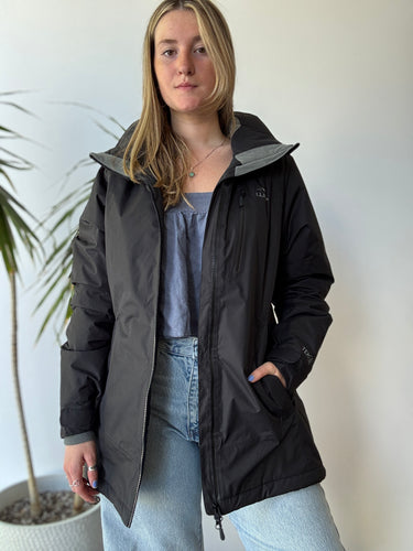 LL Bean Basic Black Coat with Hood, Medium