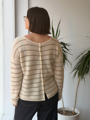 Sezane Gaspard Cream & Gold Stripe Cardigan, Medium