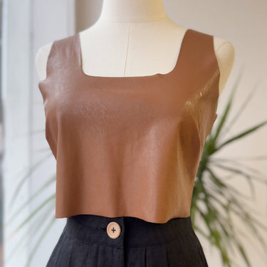 Commando Faux Leather Brown Crop Top, Large