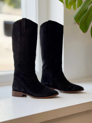 Sezane Black Suede Riding Boots, 38