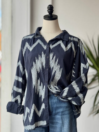 Pilcro Navy Textured Blouse, Large