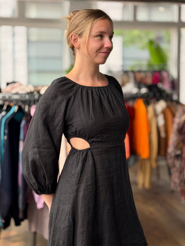 Dissh Black Linen Cut Out Dress, 8