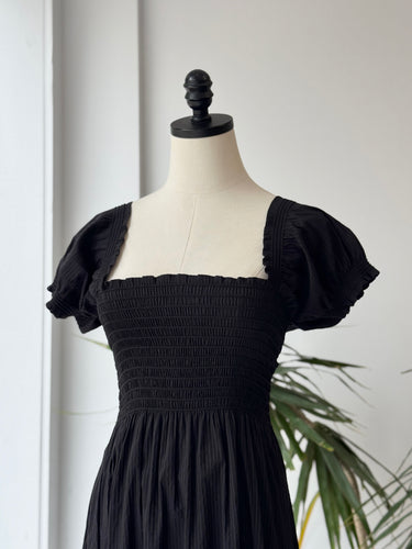La Ligne Black Smocked Pinstripe Dress, XS