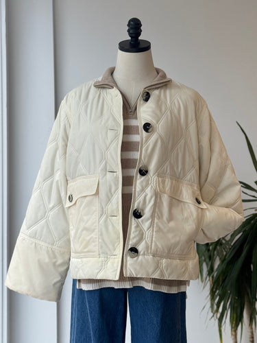 GANNI AS IS Ripstop Quilt Jacket in Ivory, 34/2