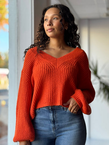 Essentiel Antwerp Orange V-Neck Mohair Blend Sweater, XSmall