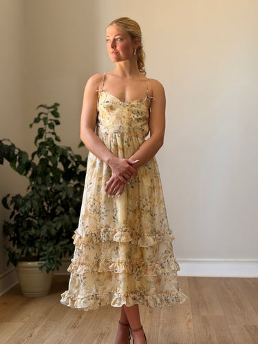 En Saison NWT Yellow Olive Floral Tulle Dress, Small