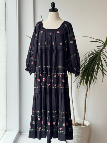 The Great The Folklore Dress in Black Floral, 0/XSmall