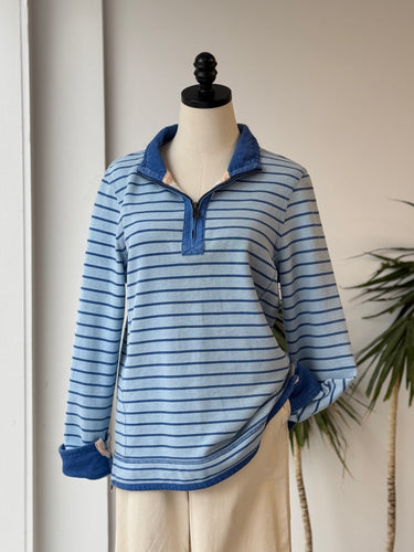 Fat Face Blue Striped Polo Pullover, US 6