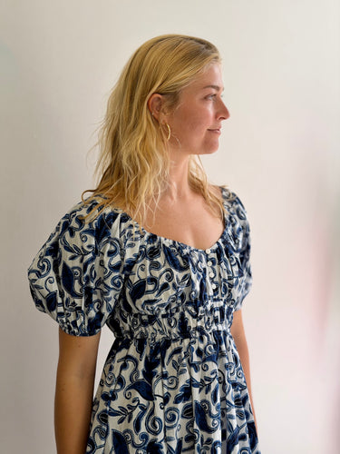 Cleobella Blue Paisley Tie Back Mini Dress, Medium