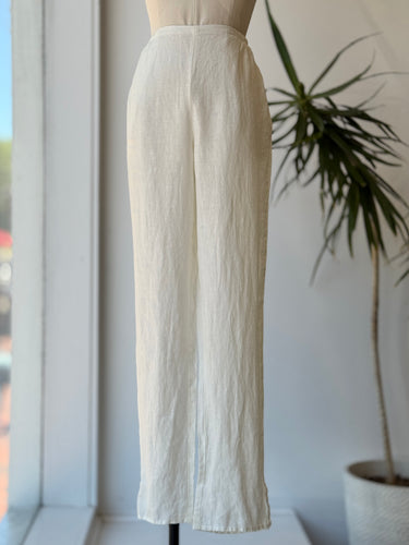 Flax Ivory Linen Pull On Pants, Small