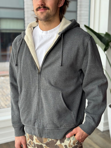 LL Bean Grey Lined Hooded Zip Up Sweatshirt, Men's Large