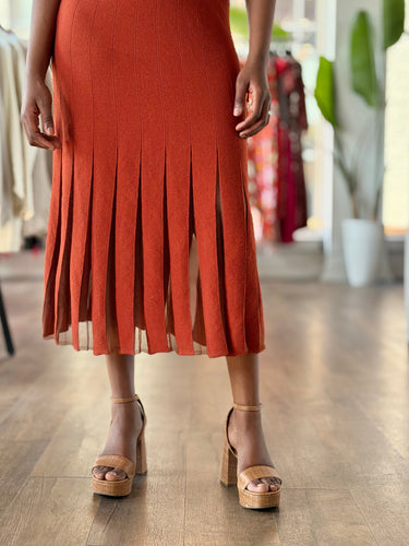 Caroline Constas Rust Knit Sheer Detail Dress, Medium