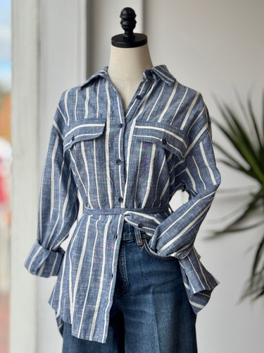 Apiece Apart NWT Flowe Pocket Button Up in Chambray Blue, XXSmall
