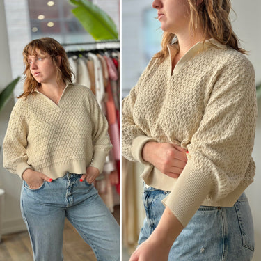Mr Mittens Cotton Polo Knit Sweater in Cream, XS/S