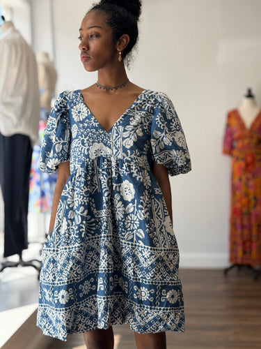 Caroline Constas Blue Floral Bubble Hem Dress, Small