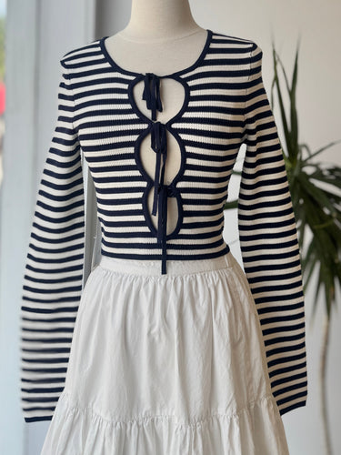 Shona Joy NWT Keyhole Navy Stripe Top, XSmall