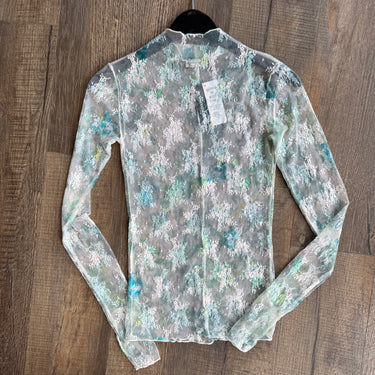 Free People Floral Sheer Mock Neck Top, Small