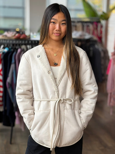 Xirena Sinclair Vegan Suede Belted Jacket in Ivory, XSmall