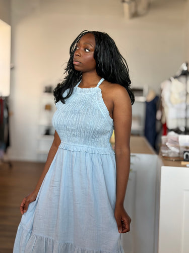 Sea New York NWT Cole Smocked Ramie Midi Dress, XLarge