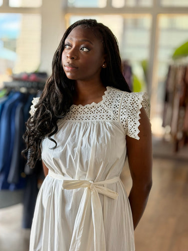 Doen Ivory Eyelet Maxi Dress- as is, discoloration, Medium