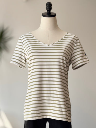 Saint James Olive & White Striped T-Shirt, US 12