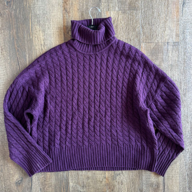 Favorite Daugher Plum Cable Knit Turtleneck Sweater, Large