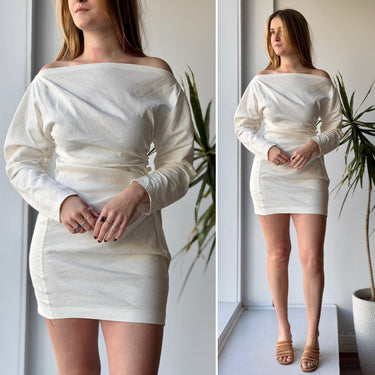 ALC Ivory Boat Neck Side Ruche Dress, 6