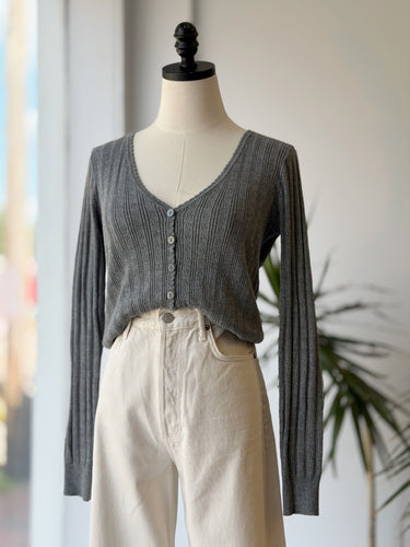 Vera Moda Gray Pointelle Cardigan, Small