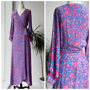 Natalie Martin Blue & Pink Floral Wrap Dress, XSmall