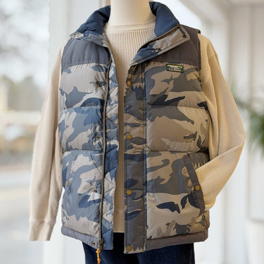 LL Bean Blue Camo Down Vest, Mens Medium