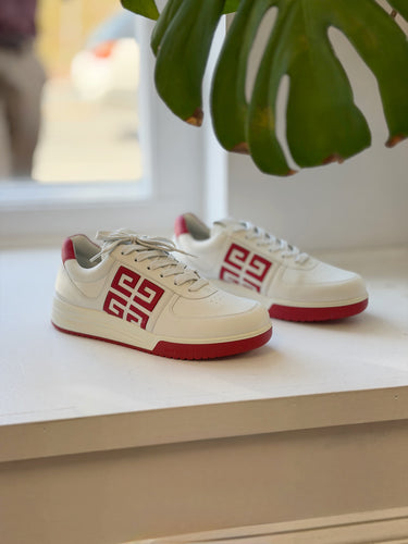 Givenchy G4 Low Sneakers in White/Red, Men's 43