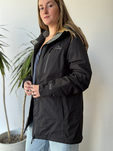 LL Bean Basic Black Coat with Hood, Medium